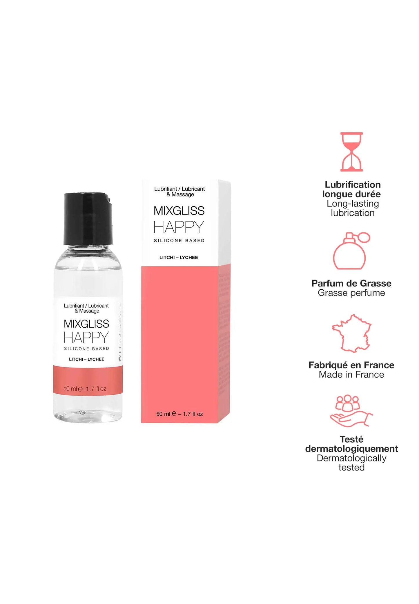 Mixgliss Happy Fluide 2 en 1 Lubrifiant et Massage - Litchi