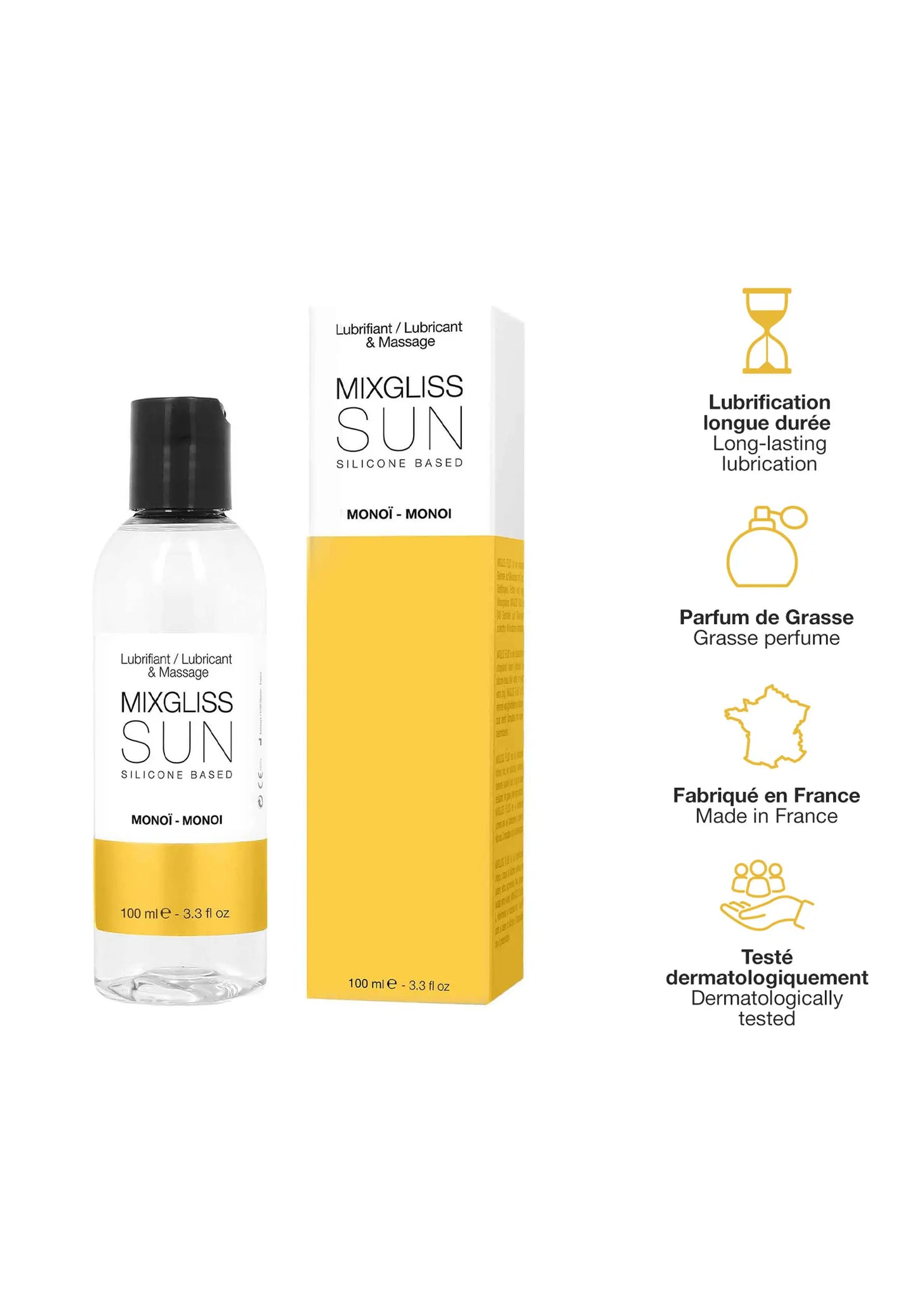 Mixgliss Sun Fluide 2 en 1 Lubrifiant et Massage - Monoï