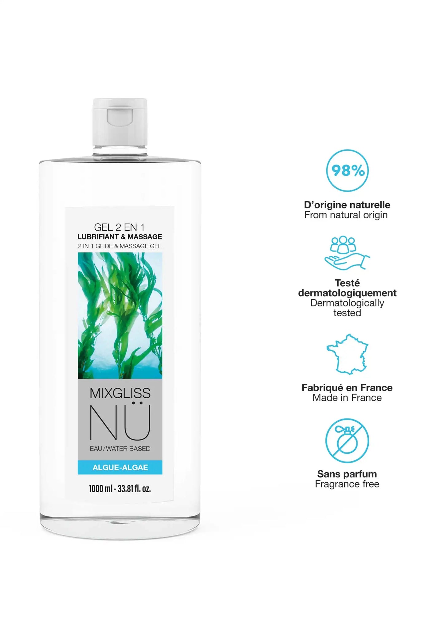 Gel 2 en 1 Lubrifiant & Massage Mixgliss Nü - Algue 1000ml