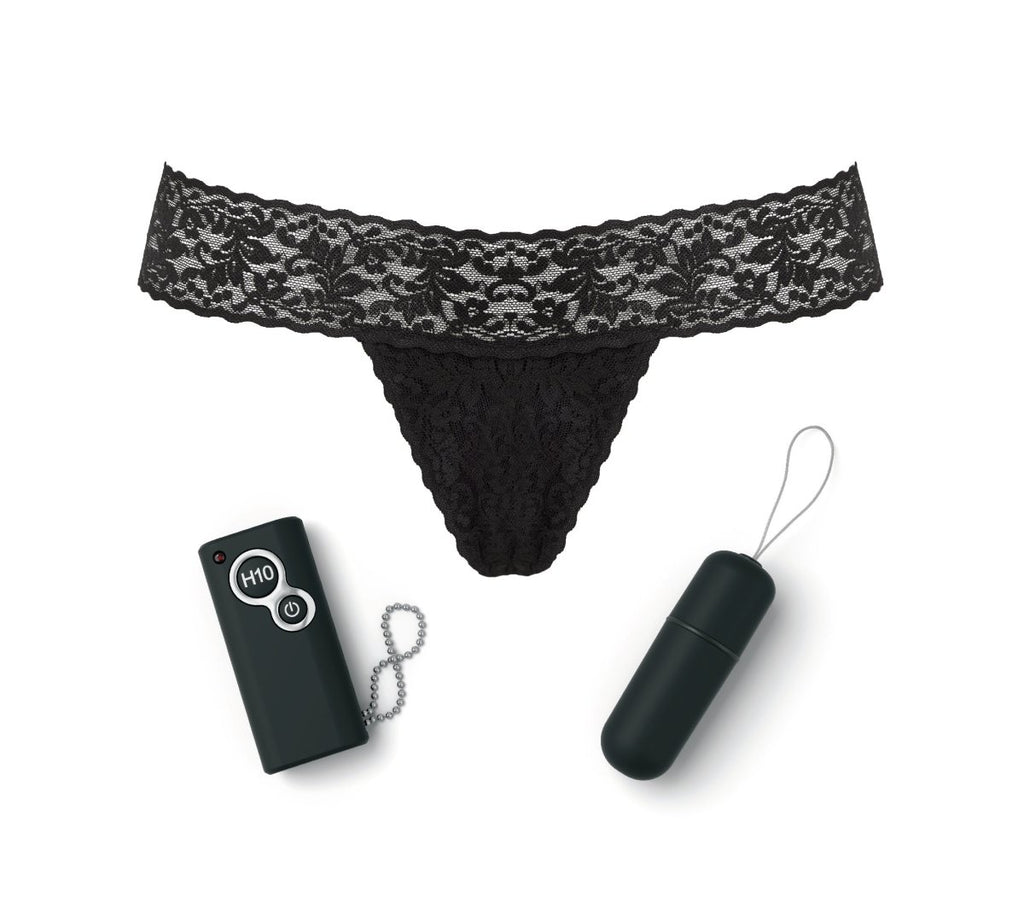 Secrets Lace Thone Vibrating Panties Underwear W/Remote Black Vibrator for  Women